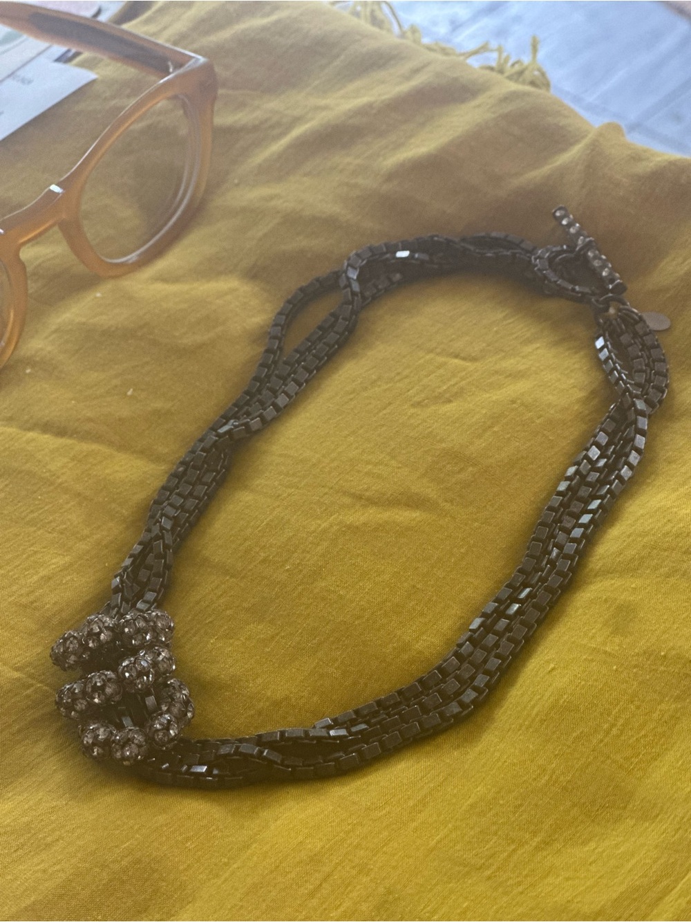 Elegant Black Crystal Cluster Multi-Strand Necklace